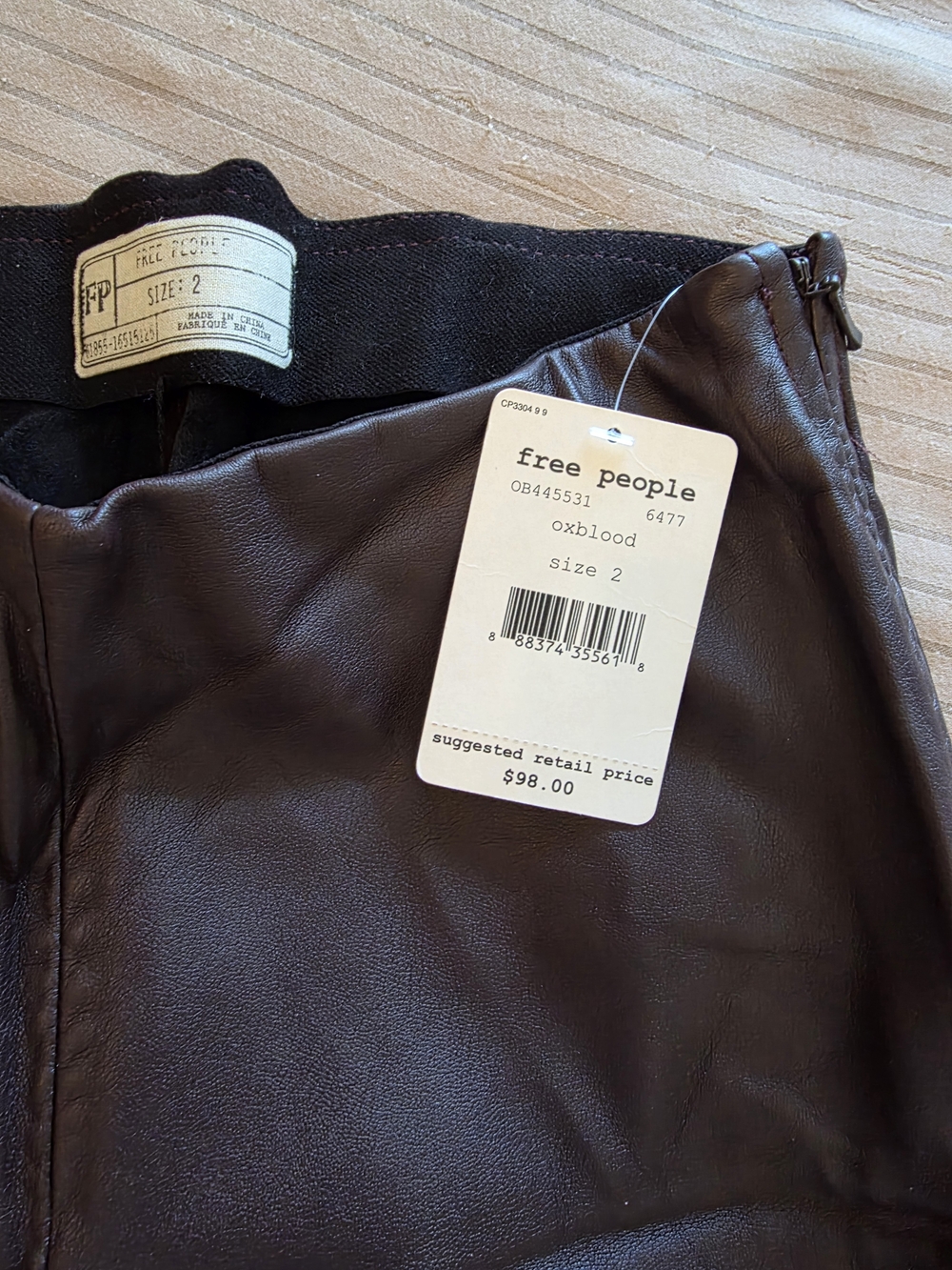 Free People Oxblood Faux Leather Mini Skirt
